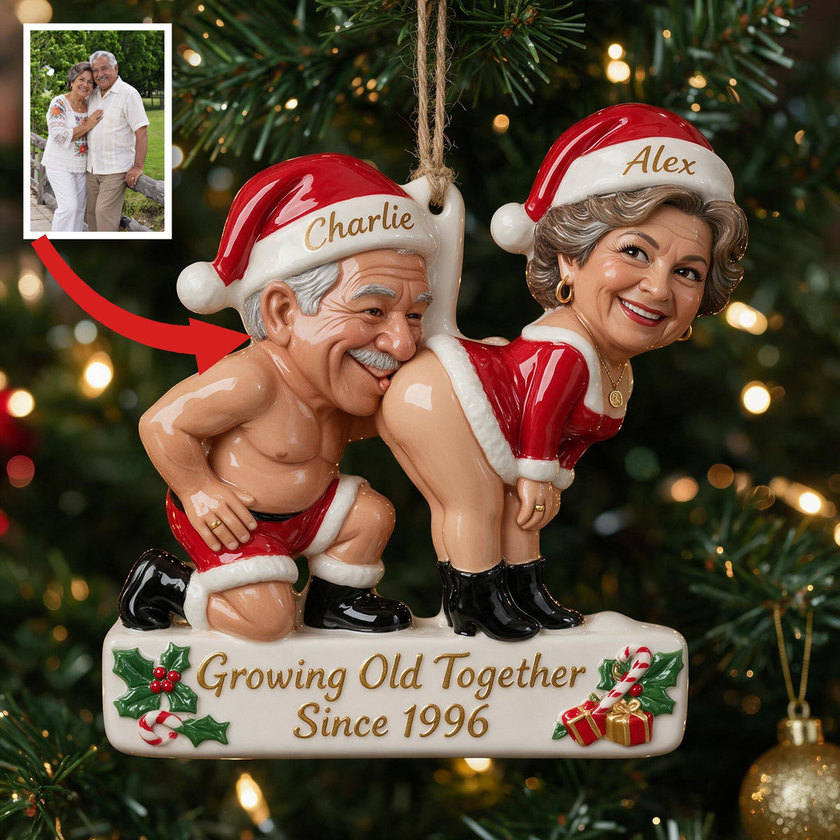 Personalized Custom Photo Christmas Older Latino Couple 3D Ornament Funny Couple Gift