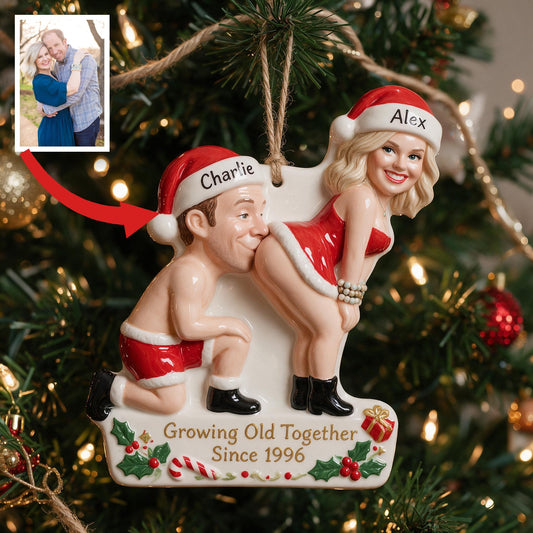 Personalized Custom Photo Christmas Middle-Aged Couple Funny 3D Ornament