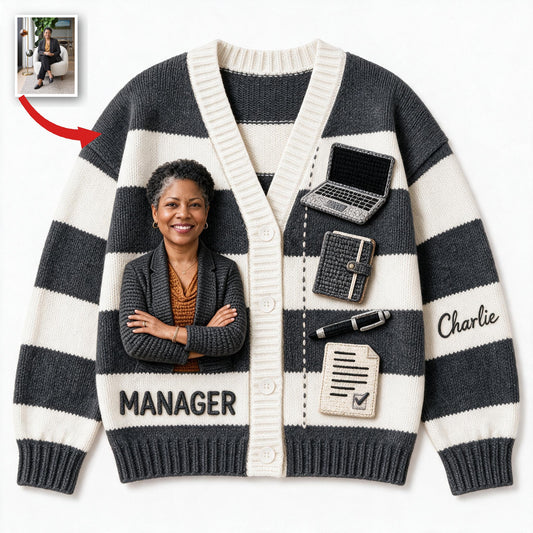 Personalized Older Black Female Manager Cardigan Sweater Office Work Gift