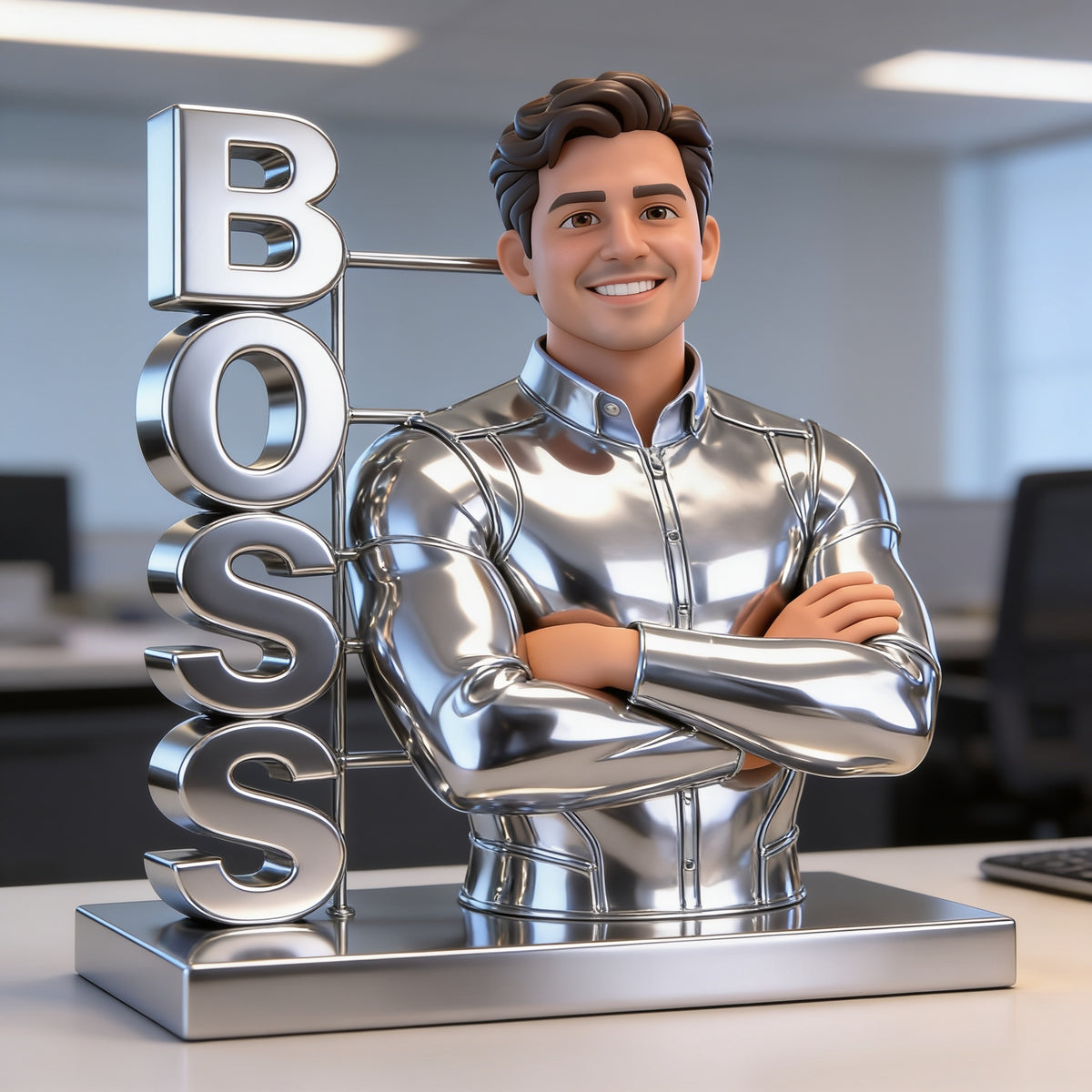 Personalized Custom Photo Latino Male Boss Shaped Acrylic Plaque Office Decor