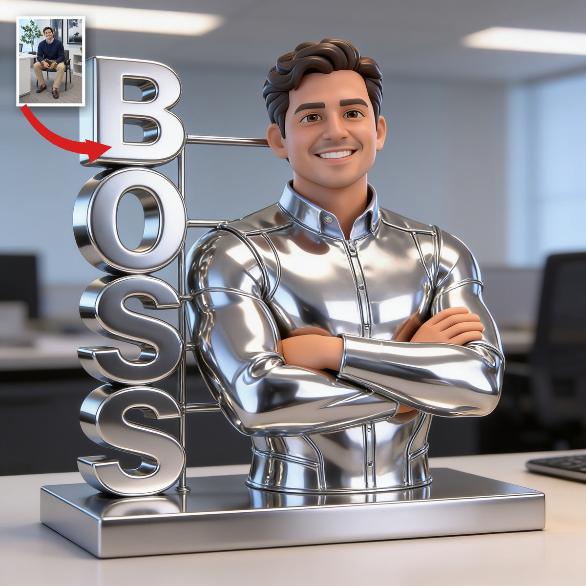Personalized Custom Photo Latino Male Boss Shaped Acrylic Plaque Office Decor