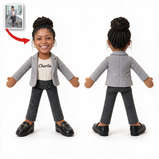 Personalized Black Female Professional Colleague Posable Plush Doll