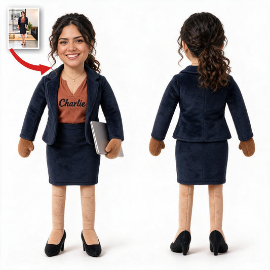 Personalized Latina Female Office Colleague Posable Plush Doll Coworker Gift