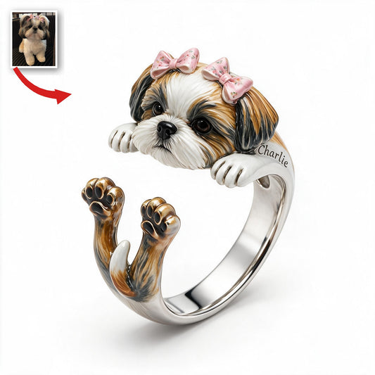Personalized Fluffy Shih Tzu Adjustable Ring Dog Lover Gift