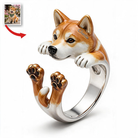 Personalized Tan White Adult Shiba Inu Adjustable Ring Dog Lover Gift