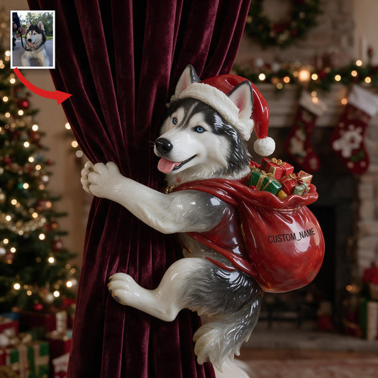 Personalized Custom Photo Christmas Siberian Husky Curtain Tieback Holiday Home Decor