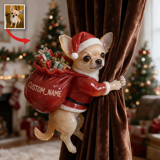 Personalized Custom Photo Christmas Fawn White Chihuahua Curtain Tieback Home Decor