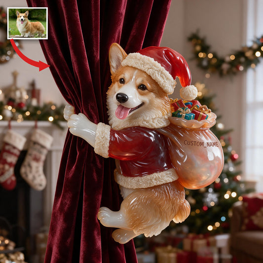 Personalized Custom Photo Christmas Tan and White Pembroke Welsh Corgi Curtain Tieback