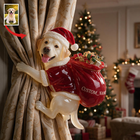 Personalized Custom Photo Christmas Yellow Labrador Retriever Curtain Tieback Holiday Home Decor