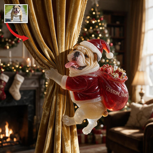 Personalized Custom Photo Christmas Fawn & White Bulldog Curtain Tieback
