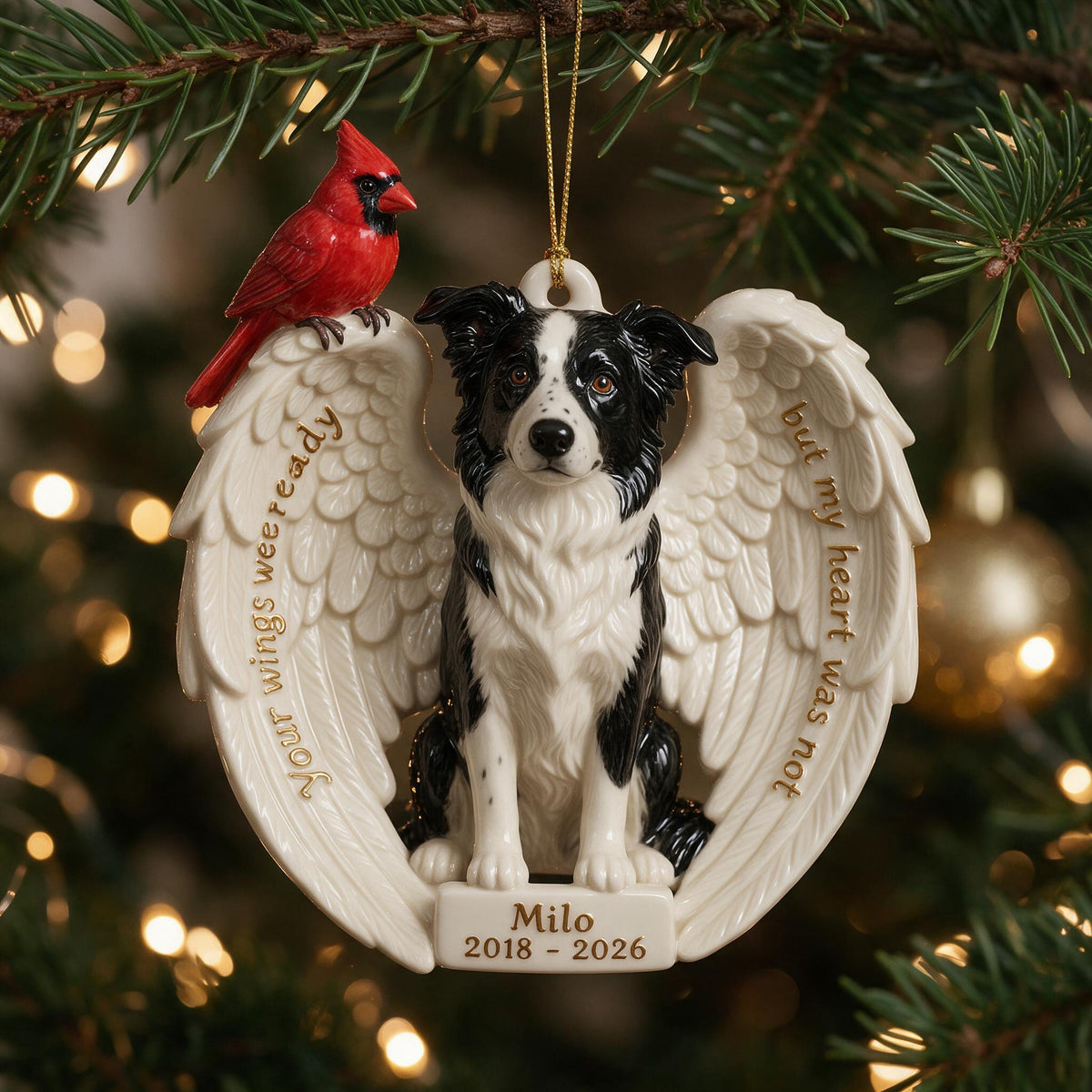 Personalized Custom Photo Black & White Border Collie Memorial Ceramic Ornament