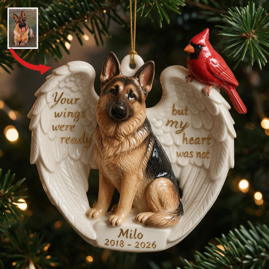 Personalized Custom Photo Black & Tan Adult German Shepherd Memorial Ceramic Ornament