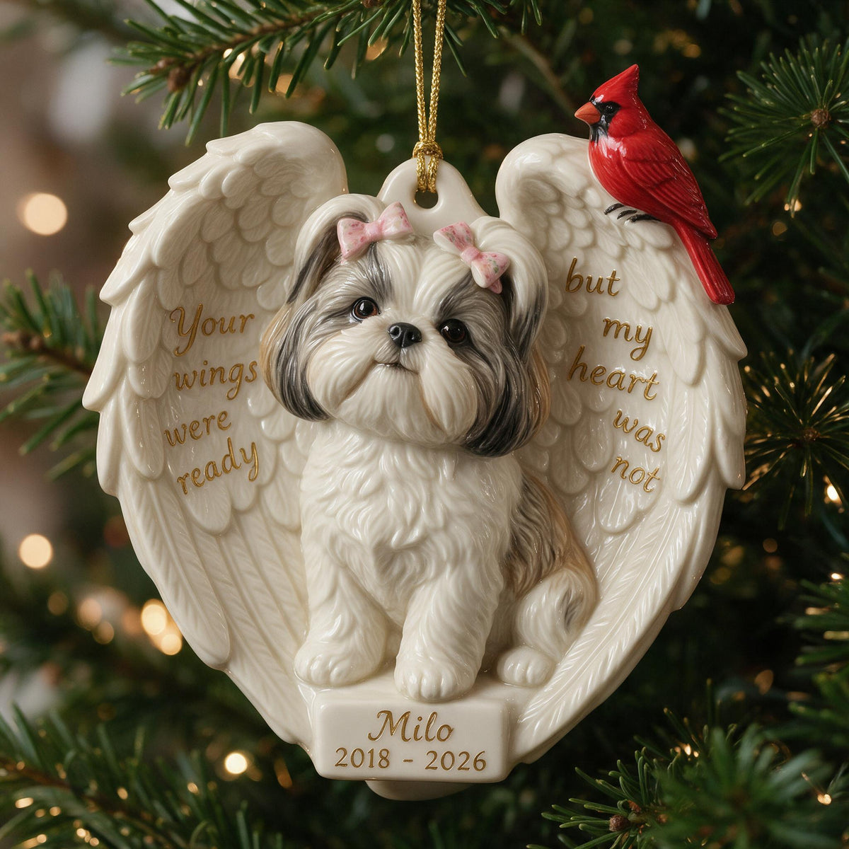 Personalized Custom Photo Fluffy Shih Tzu Memorial Ceramic Ornament Pet Keepsake