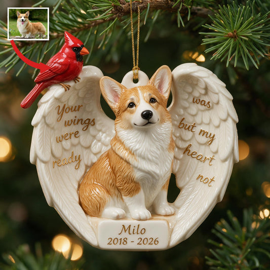 Personalized Custom Photo Tan and White Pembroke Welsh Corgi Memorial Ceramic Ornament