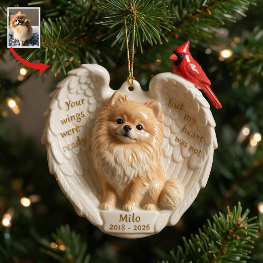 Personalized Custom Photo Fluffy Golden Tan Pomeranian Memorial Ceramic Ornament