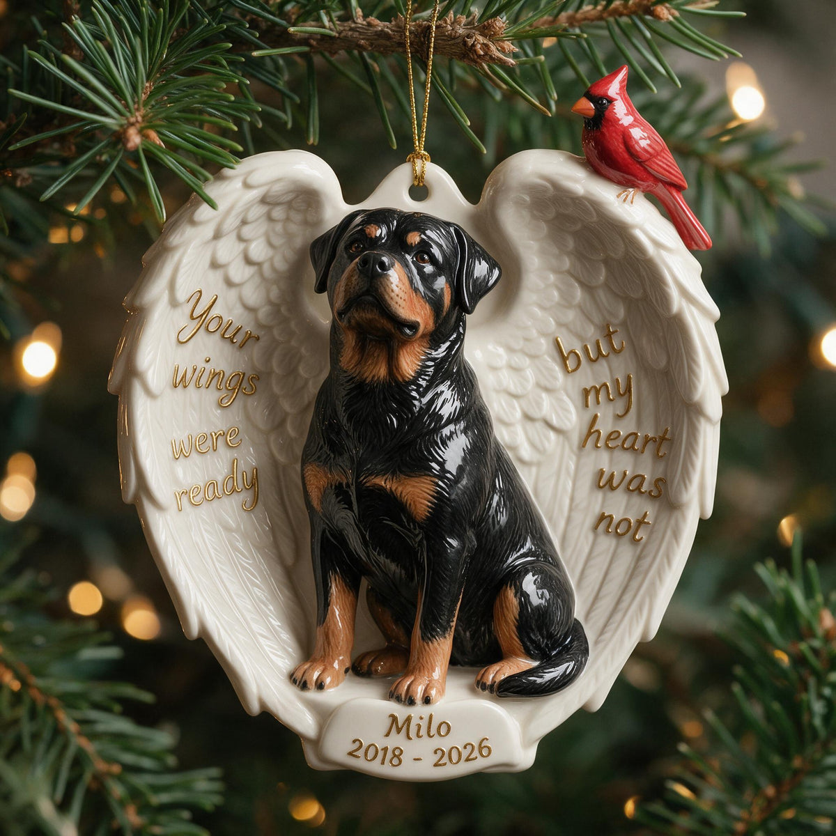 Personalized Custom Photo Adult Black and Tan Rottweiler Memorial Ceramic Ornament