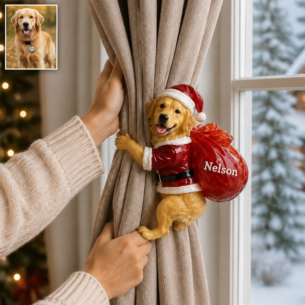 Personalized Custom Photo Christmas Black and Tan Adult Rottweiler Curtain Tieback