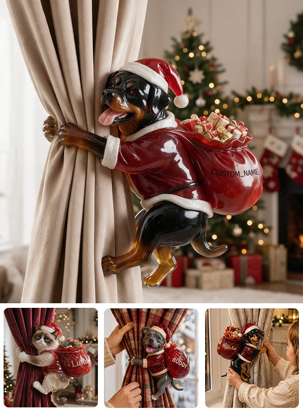 Personalized Custom Photo Christmas Black and Tan Adult Rottweiler Curtain Tieback