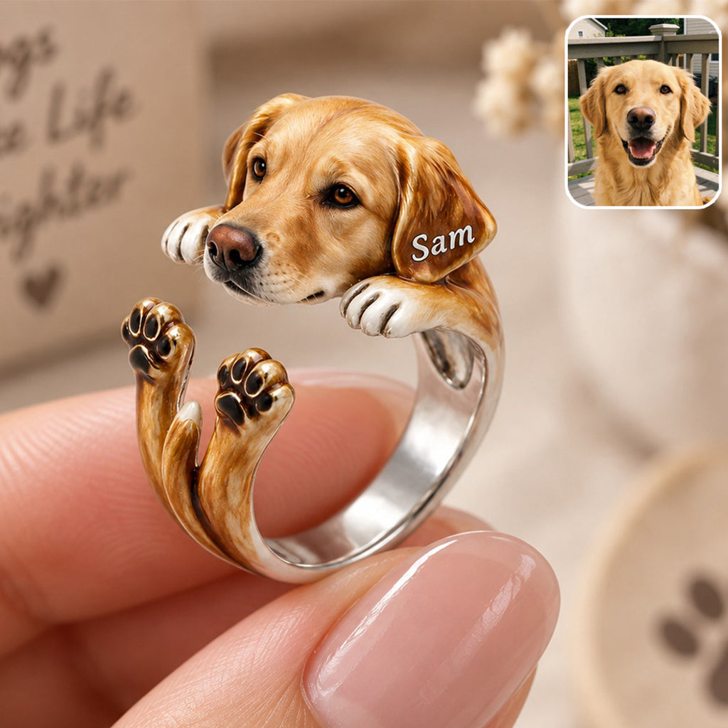 Personalized Black and Tan Dachshund Puppy Adjustable Ring Dog Lover Gift