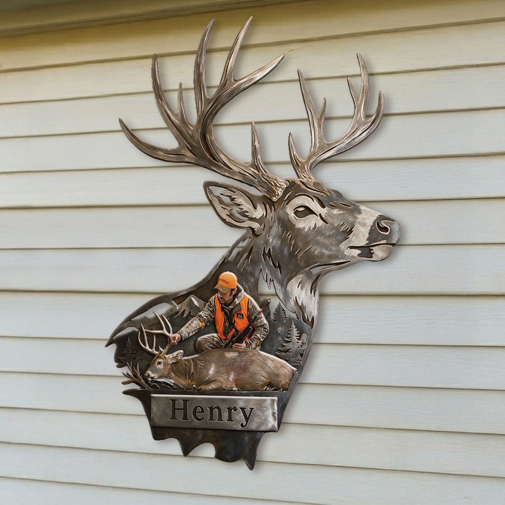 Personalized Custom Photo Middle-Aged Black Duck Hunter 3D Cut Metal Sign Hunting Decor