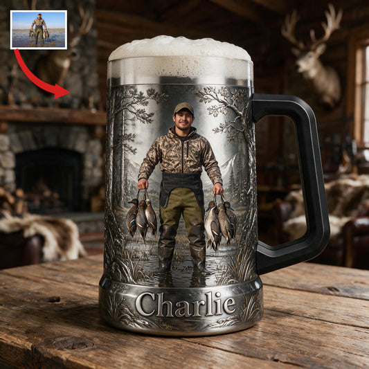 Personalized Latino Duck Hunter Beer Stein Hunting Gift for Beer Lovers