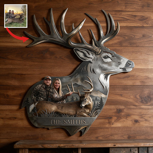 Personalized Custom Photo Hunting Couple with Deer 3D Cut Metal Sign Hunting Wall Decor