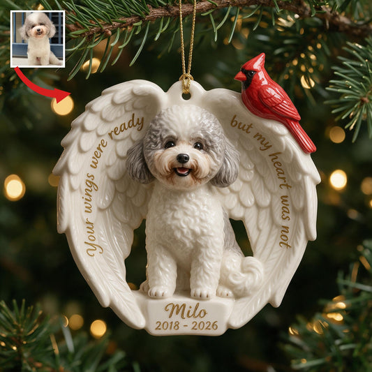 Your Wings Were Ready - Personalized Custom Photo Poodle Memorial Ceramic Ornament Pet Keepsake