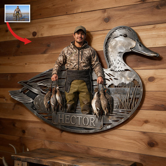 Personalized Custom Photo Latino Duck Hunter 3D Cut Metal Sign Hunting Decor
