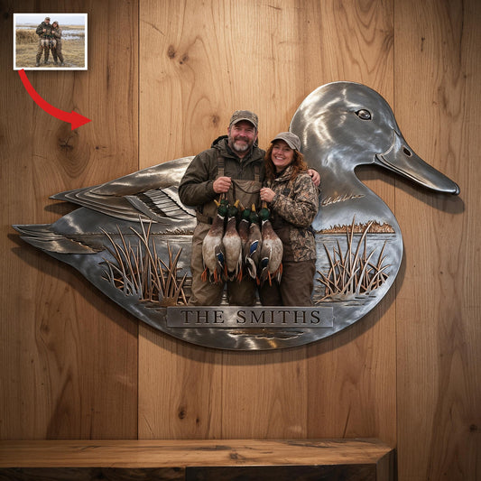 Personalized Custom Photo Middle-aged Duck Hunting Couple 3D Cut Metal Sign Hunting Wall Decor
