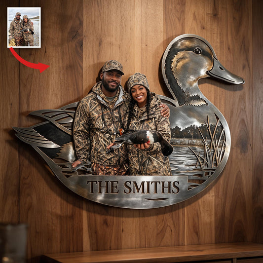 Personalized Custom Photo Black Hunting Couple 3D Cut Metal Sign Hunting Wall Decor