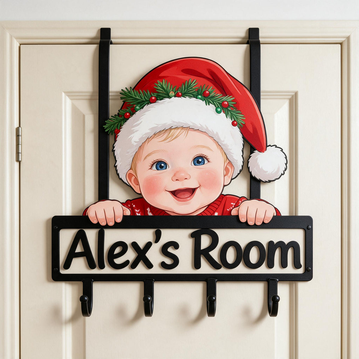 Personalized Custom Photo Christmas Baby Boy Metal Door Hooks Kids Room Decor