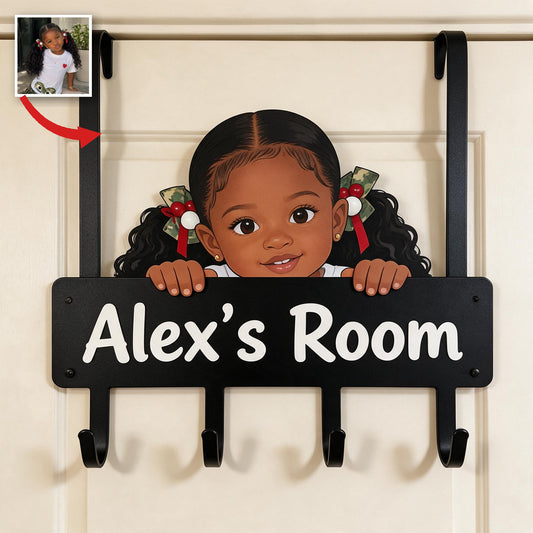 Personalized Custom Photo Black Little Girl Metal Door Hooks Kids Room Decor Gift