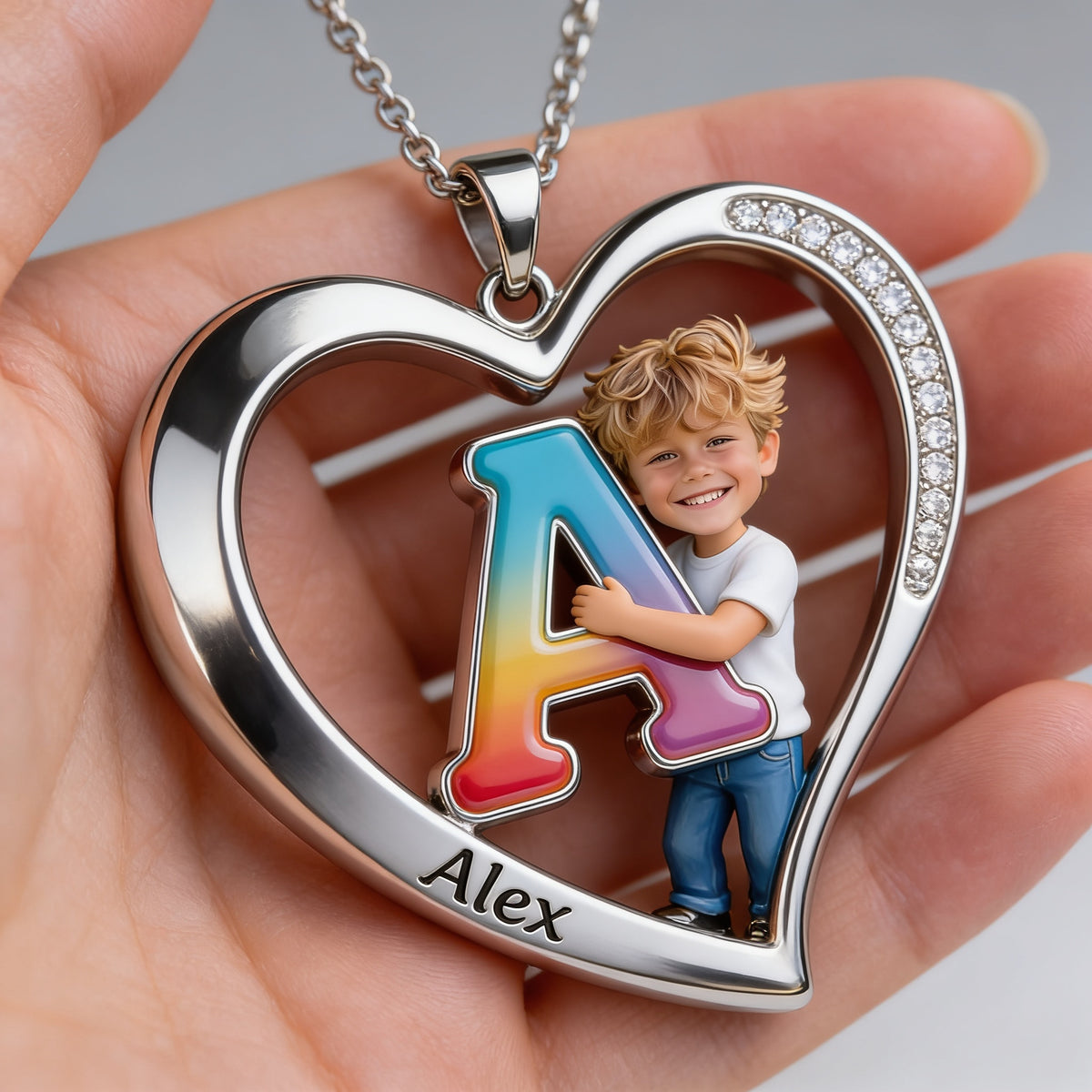 Personalized Custom Photo Little Boy Heart Pendant Necklace, Son Grandson Keepsake Gift
