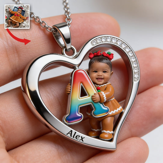 Personalized Custom Photo Black Christmas Baby Girl Heart Pendant Necklace Christmas Gift