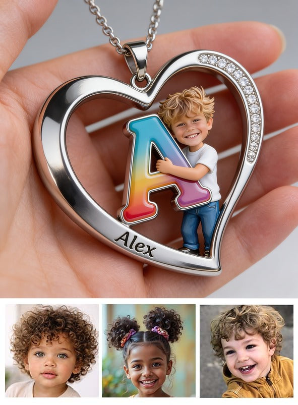 Personalized Custom Photo Little Boy Heart Pendant Necklace, Son Grandson Keepsake Gift