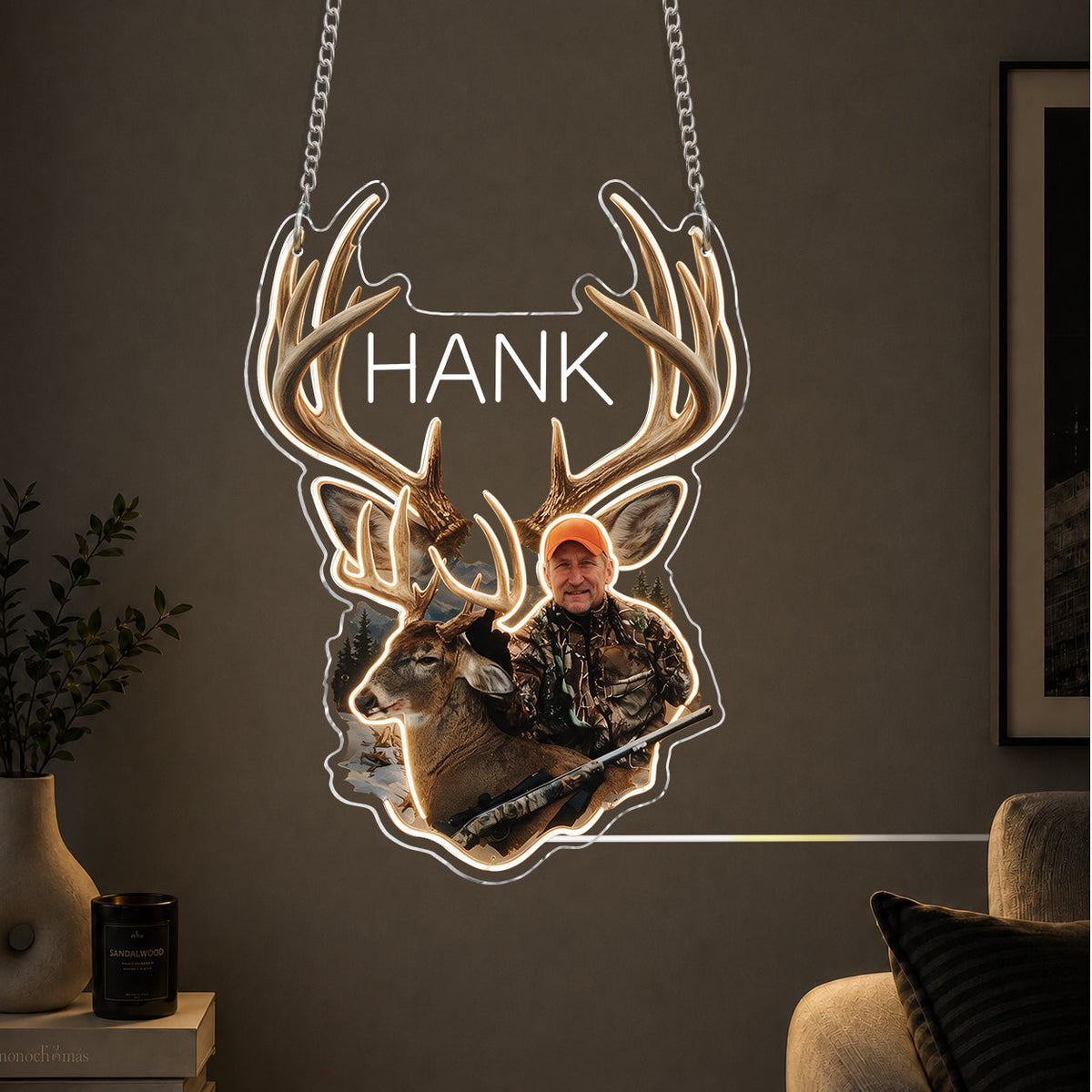 Personalized Custom Photo Hunting Couple with Deer Neon LED Light Sign Cabin Decor