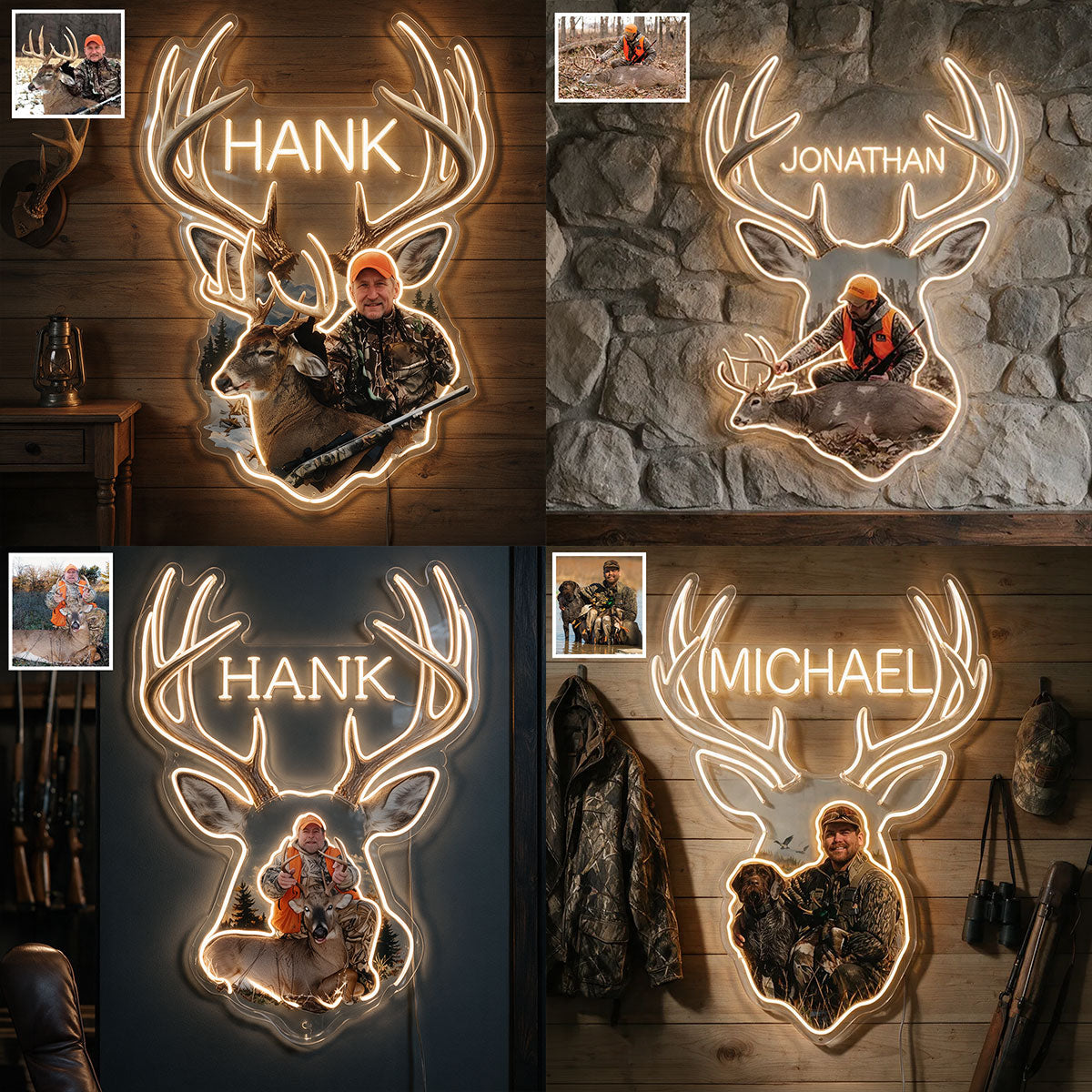 Personalized Custom Photo Hunting Couple with Deer Neon LED Light Sign Cabin Decor