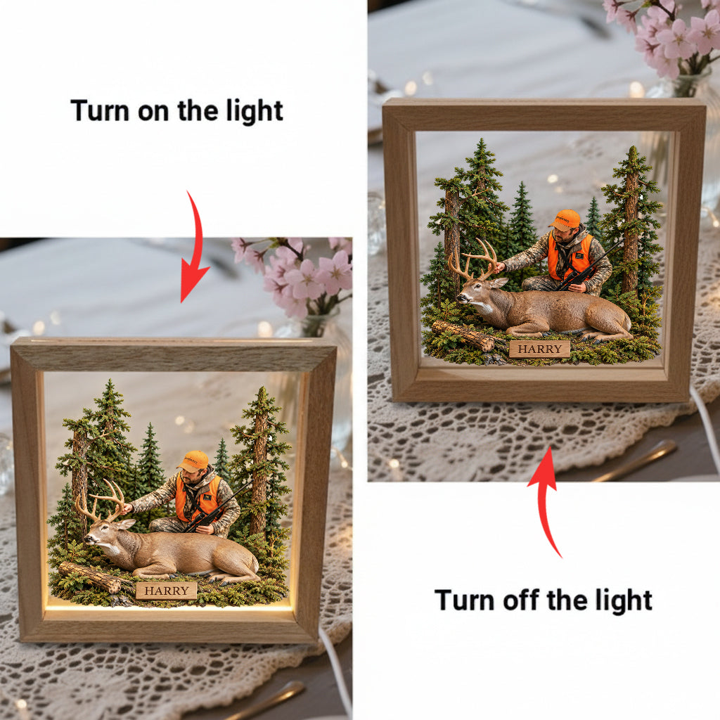 Personalized Custom Photo Hunting Group with Deer Wooden Frame LED Light Hunting Gift