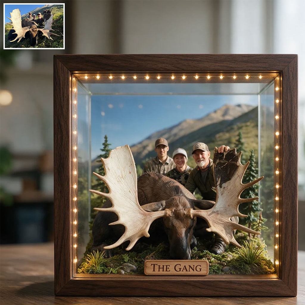 Personalized Custom Photo Hunting Couple with Deer Wooden Frame LED Light Hunting Decor Gift