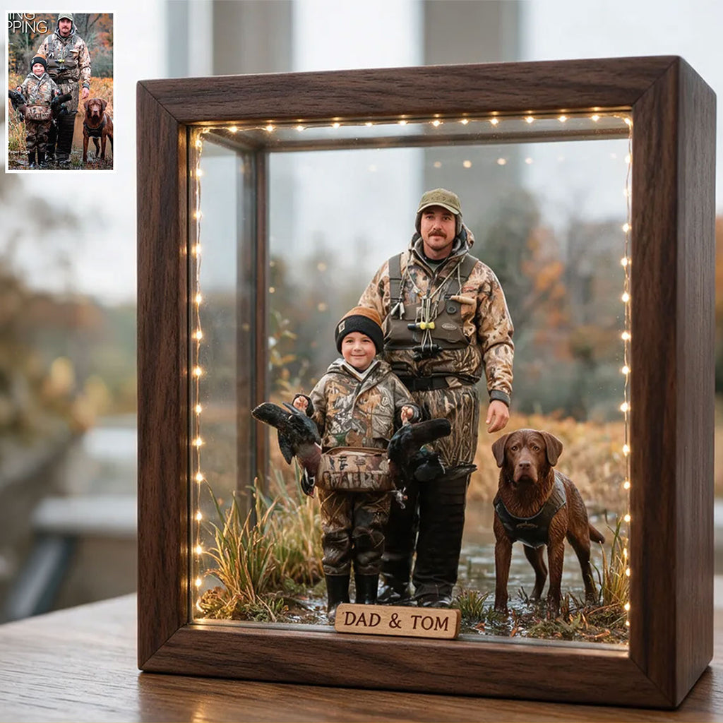Personalized Custom Photo Hunting Couple with Deer Wooden Frame LED Light Hunting Decor Gift