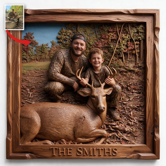 Personalized Custom Photo Hunter and Child with Deer Wood Sign Hunting Wall Decor