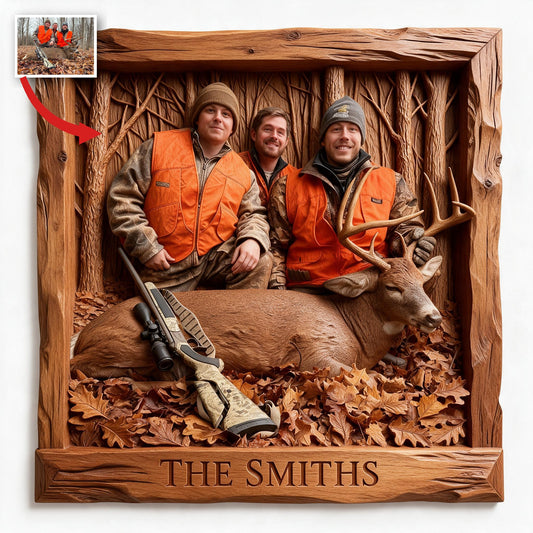Personalized Custom Photo Hunting Group with Deer Shaped Wood Sign Hunting Lover Gift