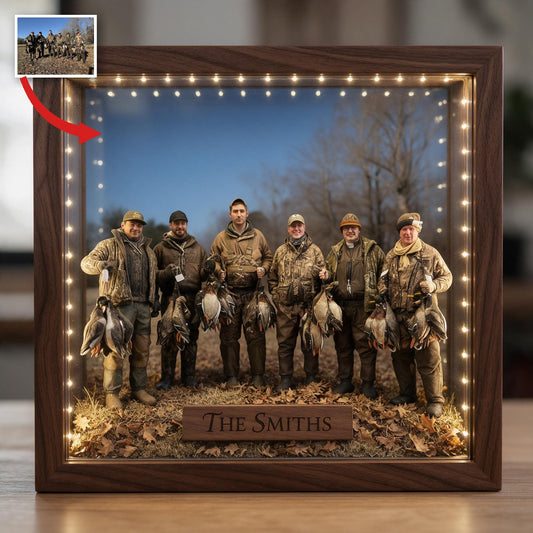Personalized Custom Photo Duck Hunting Group LED Wooden Frame Light Hunting Gift