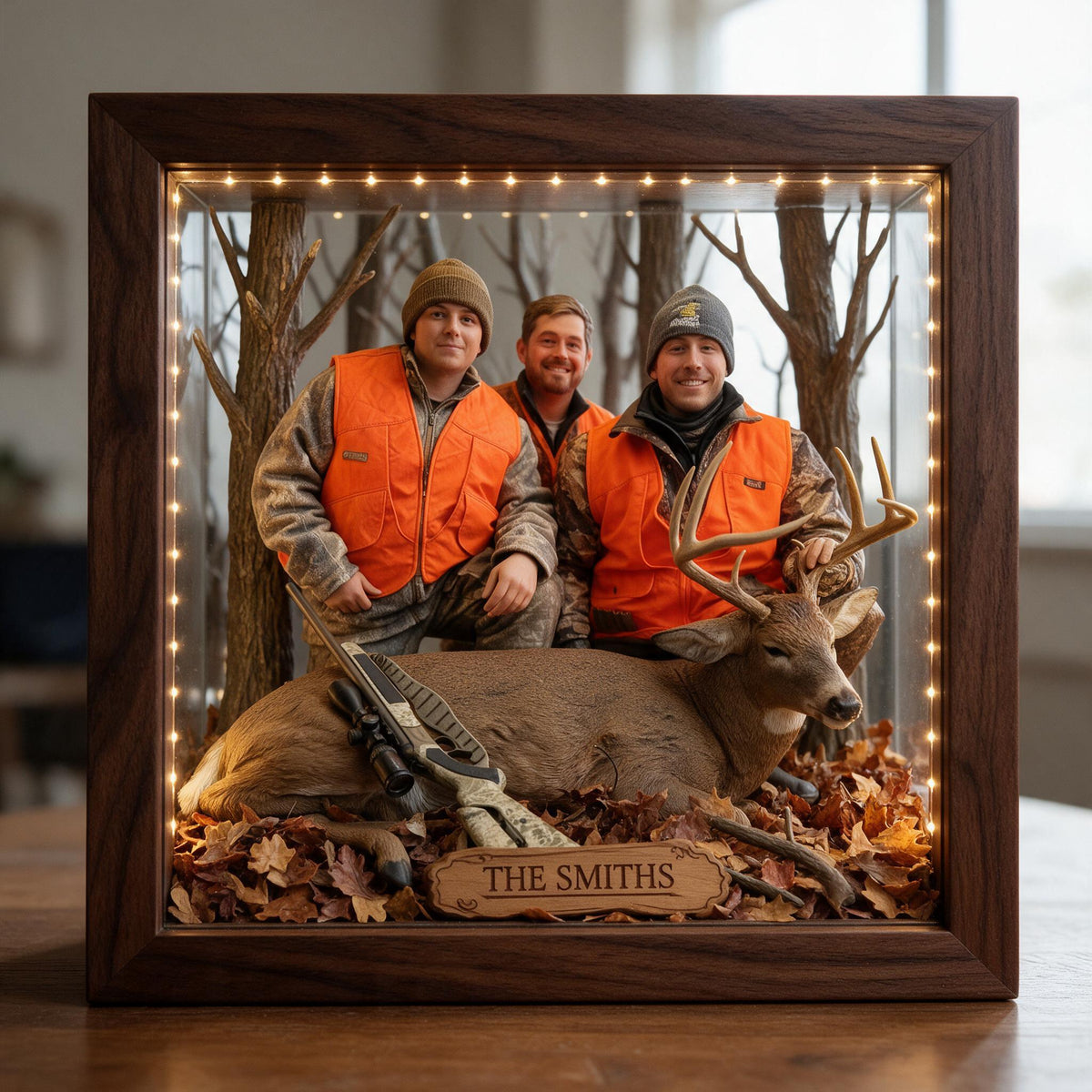 Personalized Custom Photo Hunting Group with Deer Wooden Frame LED Light Hunting Gift