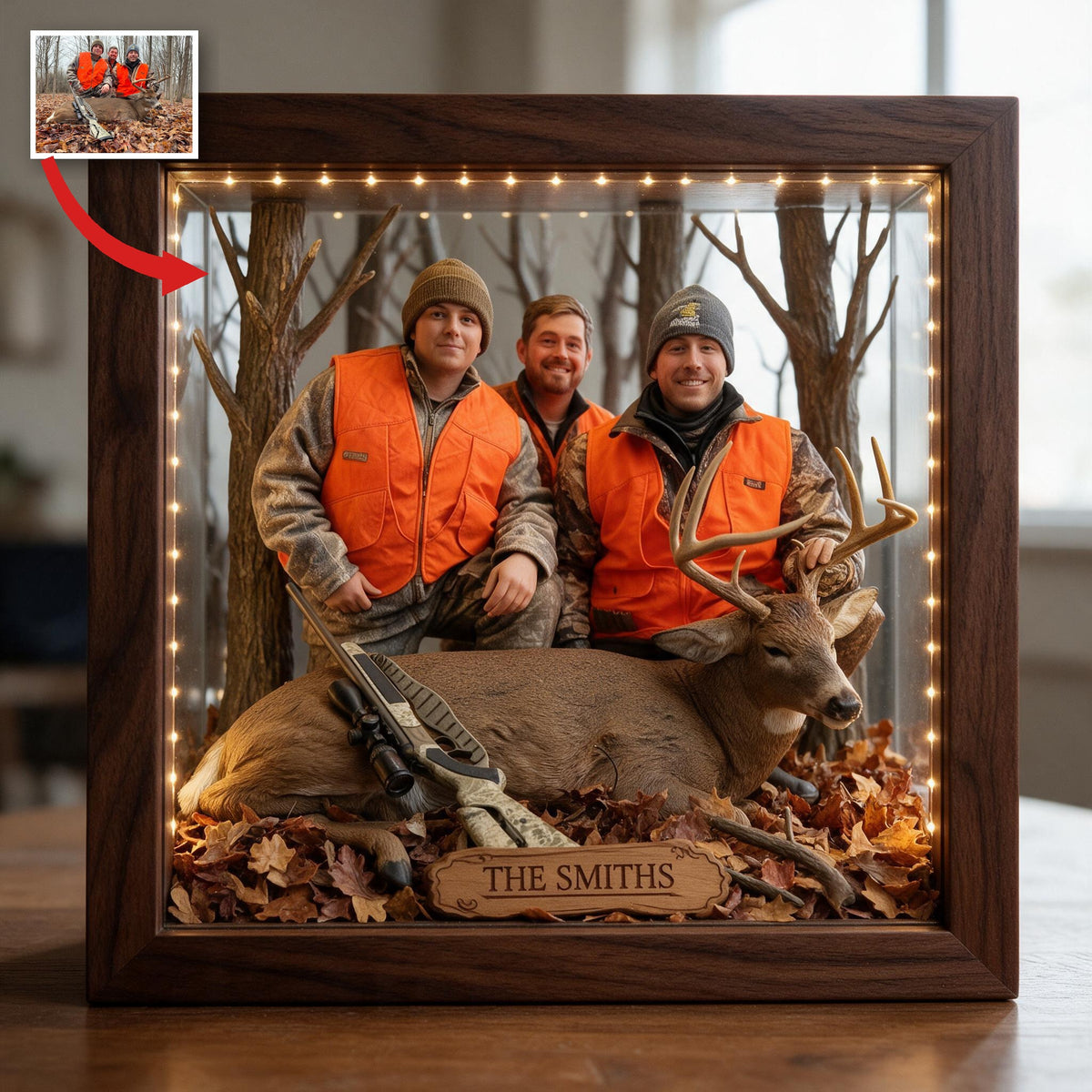 Personalized Custom Photo Hunting Group with Deer Wooden Frame LED Light Hunting Gift