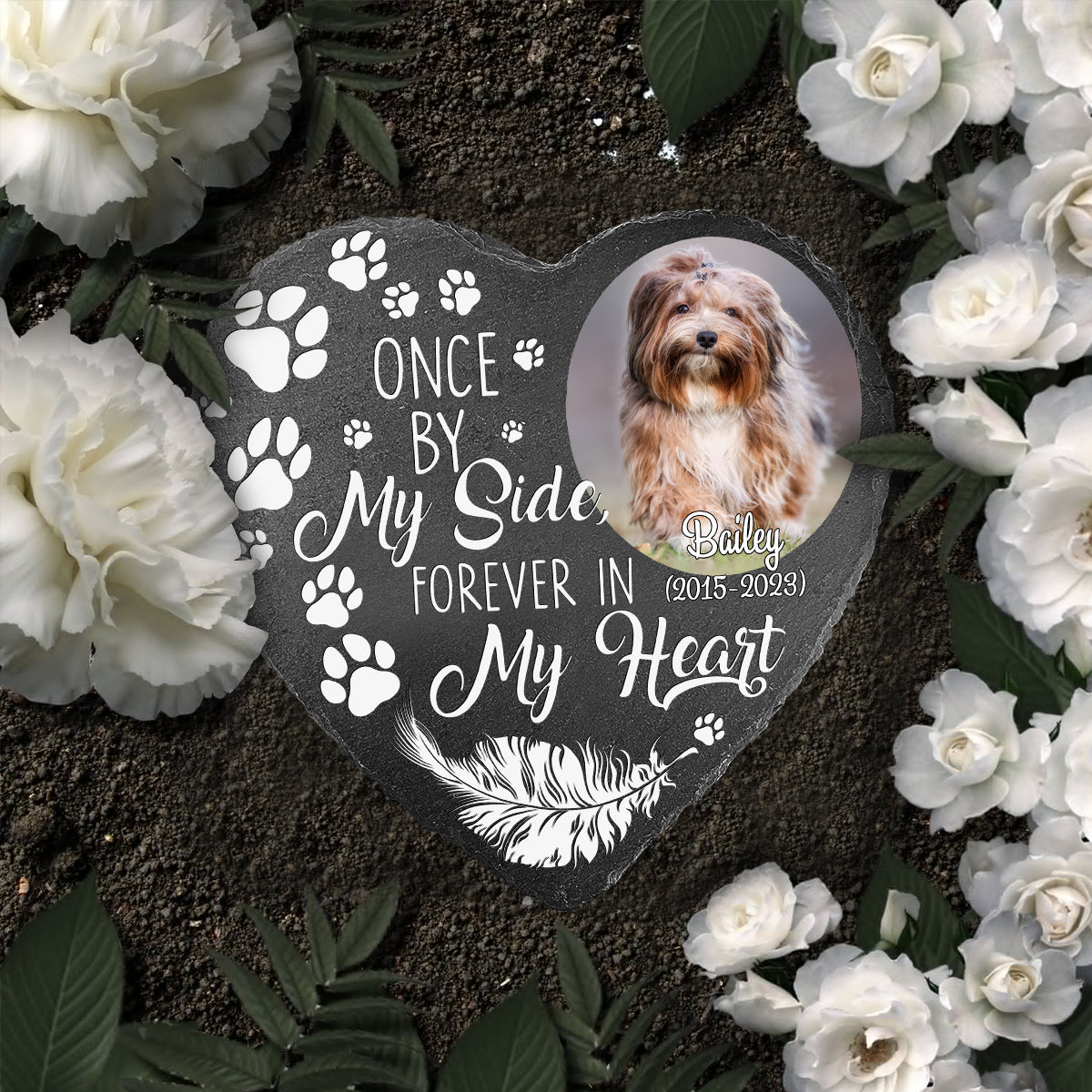 Once By My Side Forever In My Heart - Personalized Dog Heart Shaped Stone