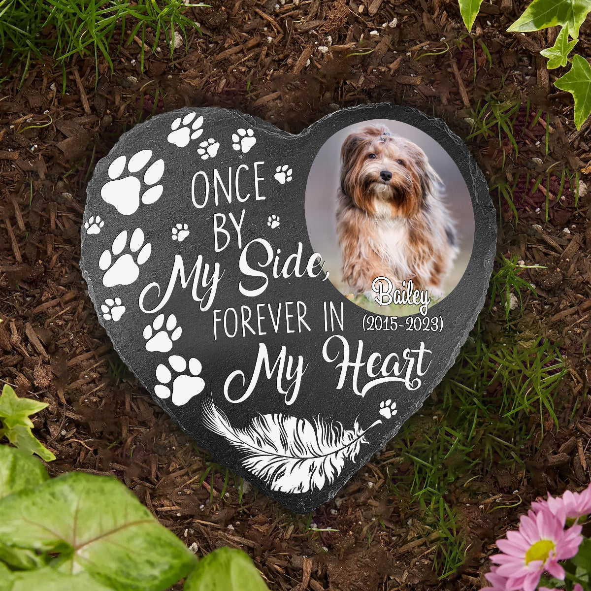 Once By My Side Forever In My Heart - Personalized Dog Heart Shaped Stone
