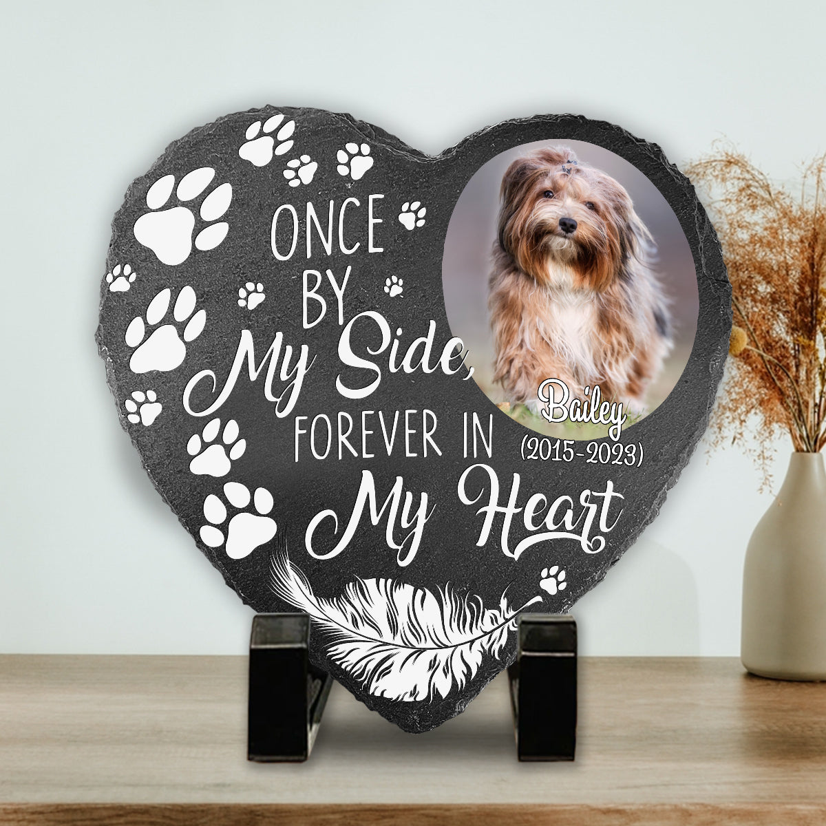 Once By My Side Forever In My Heart - Personalized Dog Heart Shaped Stone