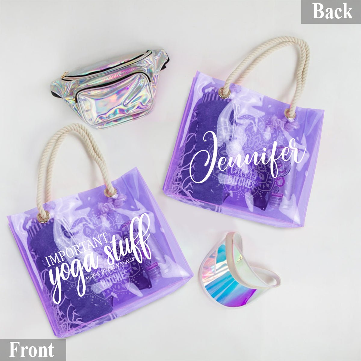 Important Yoga Stuff - Personalized Yoga Clear Tote Bag