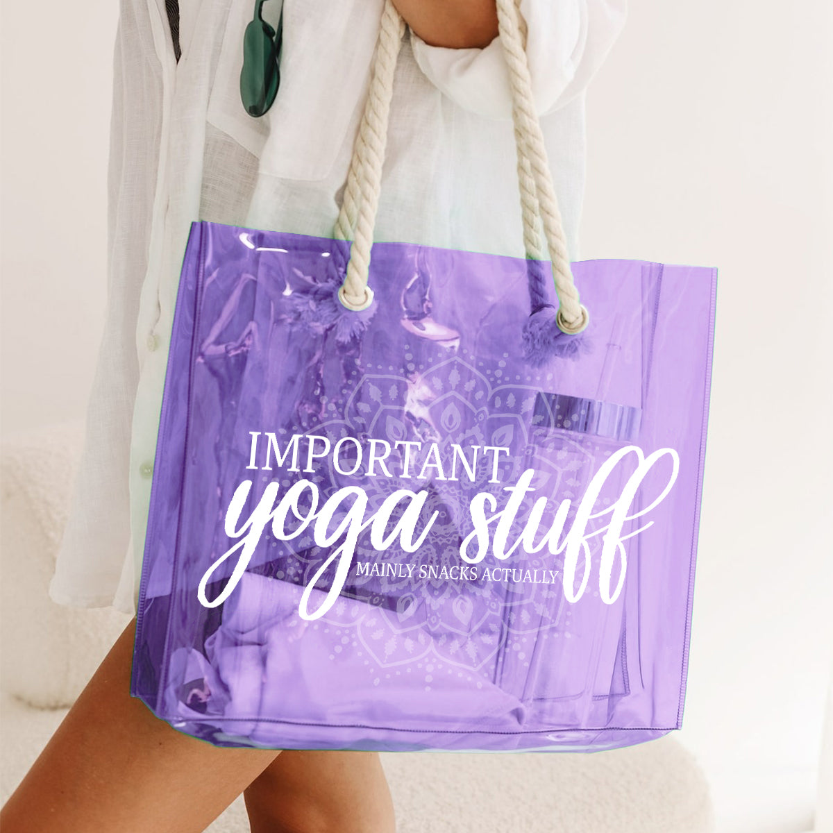 Important Yoga Stuff - Personalized Yoga Clear Tote Bag